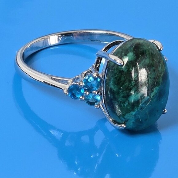 925 Sterling Silver Ring SZ 7 with Natural 13x10mm Chrysocolla & Apat… - Picture 10 of 12